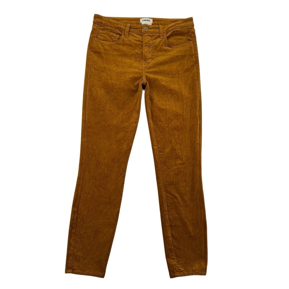 L'AGENCE Margot High Rise Skinny Pants Gold Corduroy Velvet Designer Womens 28